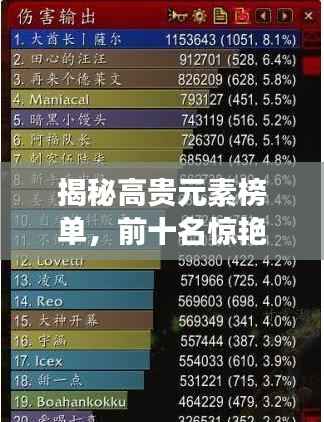 揭秘高贵元素榜单，前十名惊艳登场！